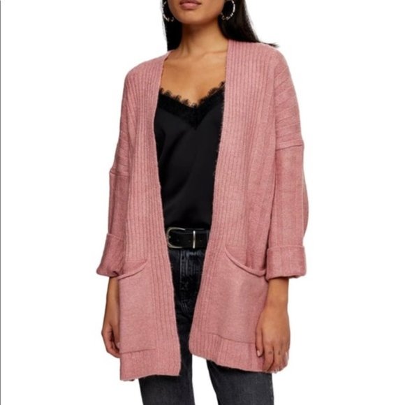 Topshop Sweaters - Topshop Long Slouchy Pocket Cardigan Dusty Pink XL